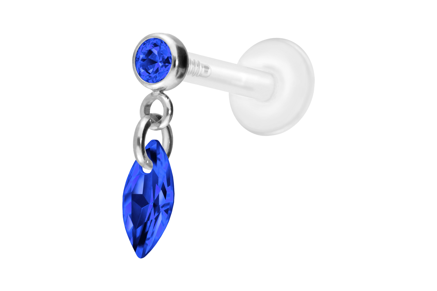 PTFE Labret Piercing mit Innengewinde + Titan-Aufsatz KRISTALLOVAL